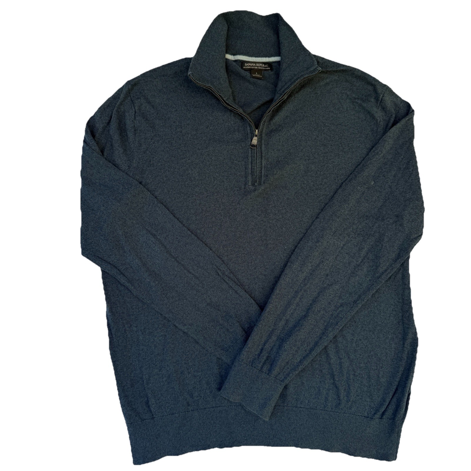 Banana Republic Blue Gray Pima Cashmere Blend Quarter Zip Knit Sweater Large