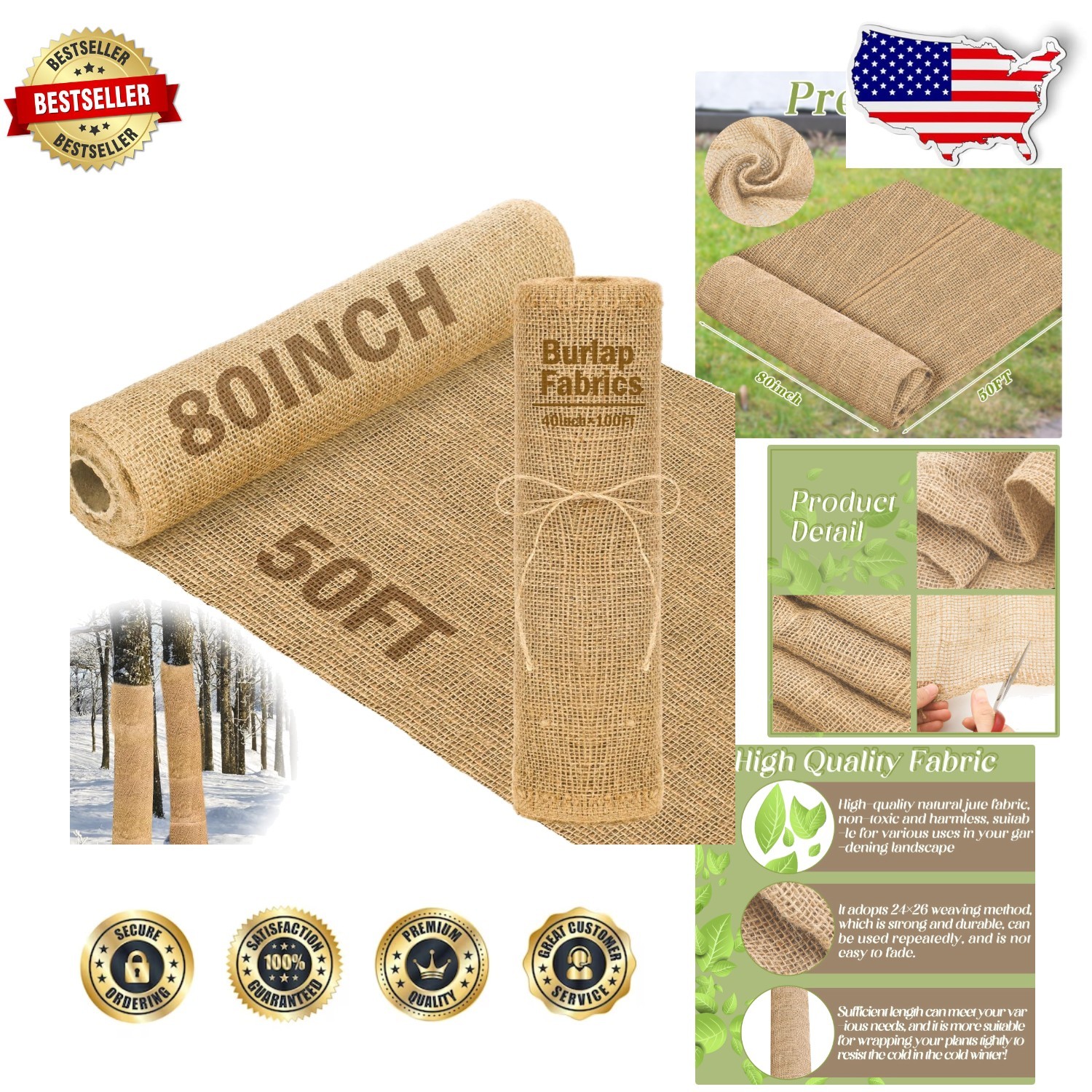 Durable 80 Inch x 50ft Burlap Cloth - Winter Frost Protection & Garden Barrier