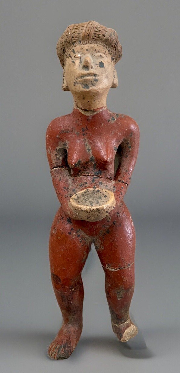 PRE-COLUMBIAN COLIMA 1,000+ YEAR OLD LARGE 10.5" WOMAN WITH POT FIGURE