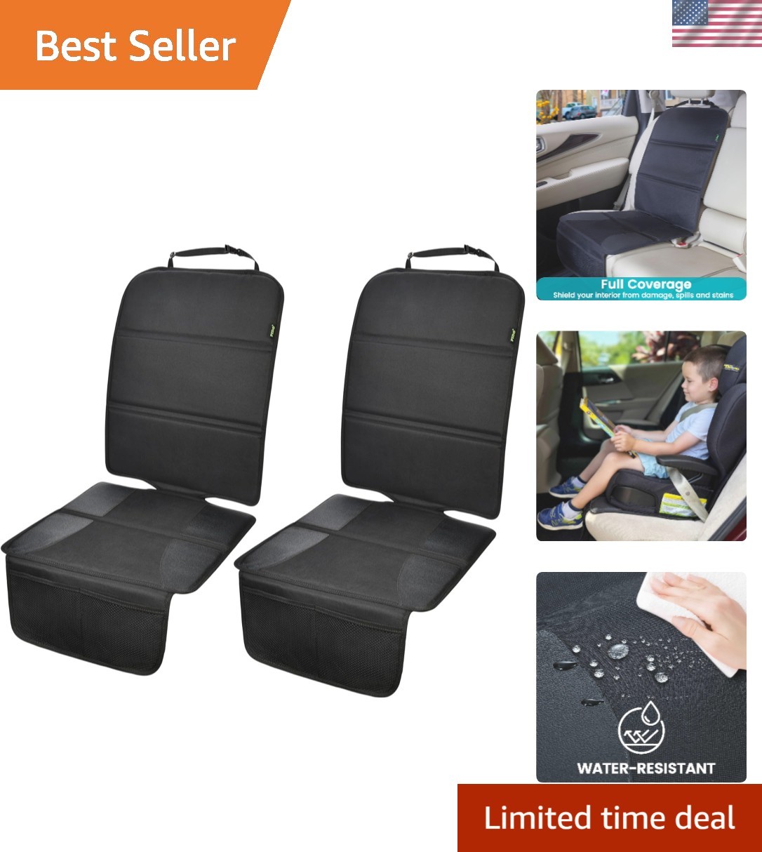Heavy-Duty Car Seat Protectors - 2 Pack for Kids & Pets, Waterproof & Non-Slip