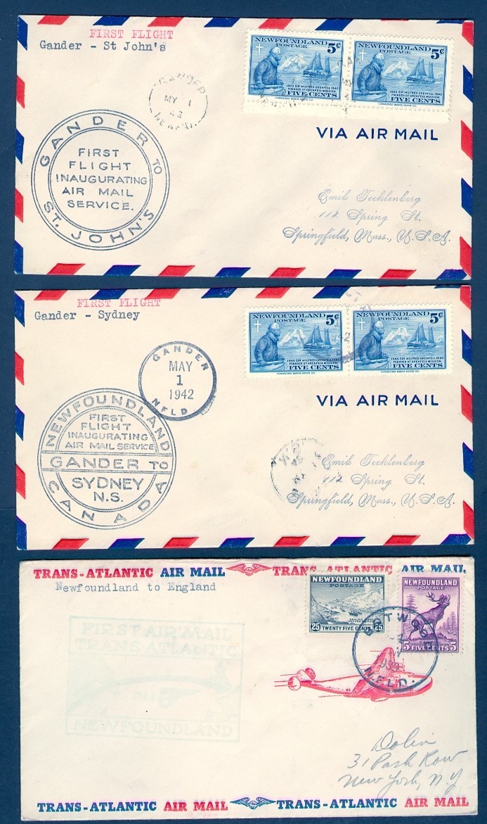 NEWFOUNDLAND SEL OF 6 MOSTLY DIFF AIRMAIL COVERS 1940's MOSTLY