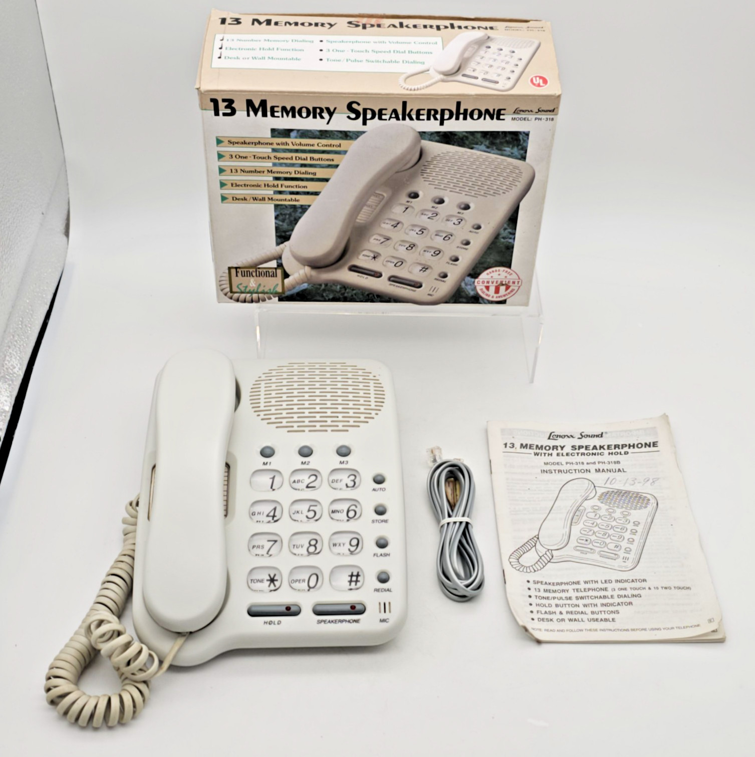 Lennox Sound PH-318 Corded Telephone 13 Memory Speakerphone w/ Box Manual TESTED