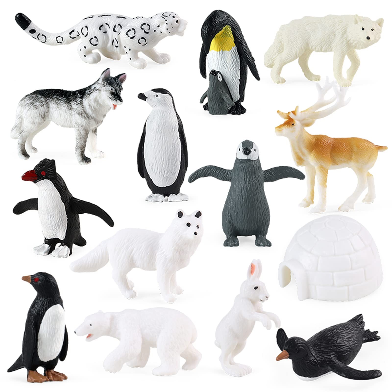RCOMG Arctic Animals Figures, 14pcs Mini Polar 14 Piece Assortment, White 