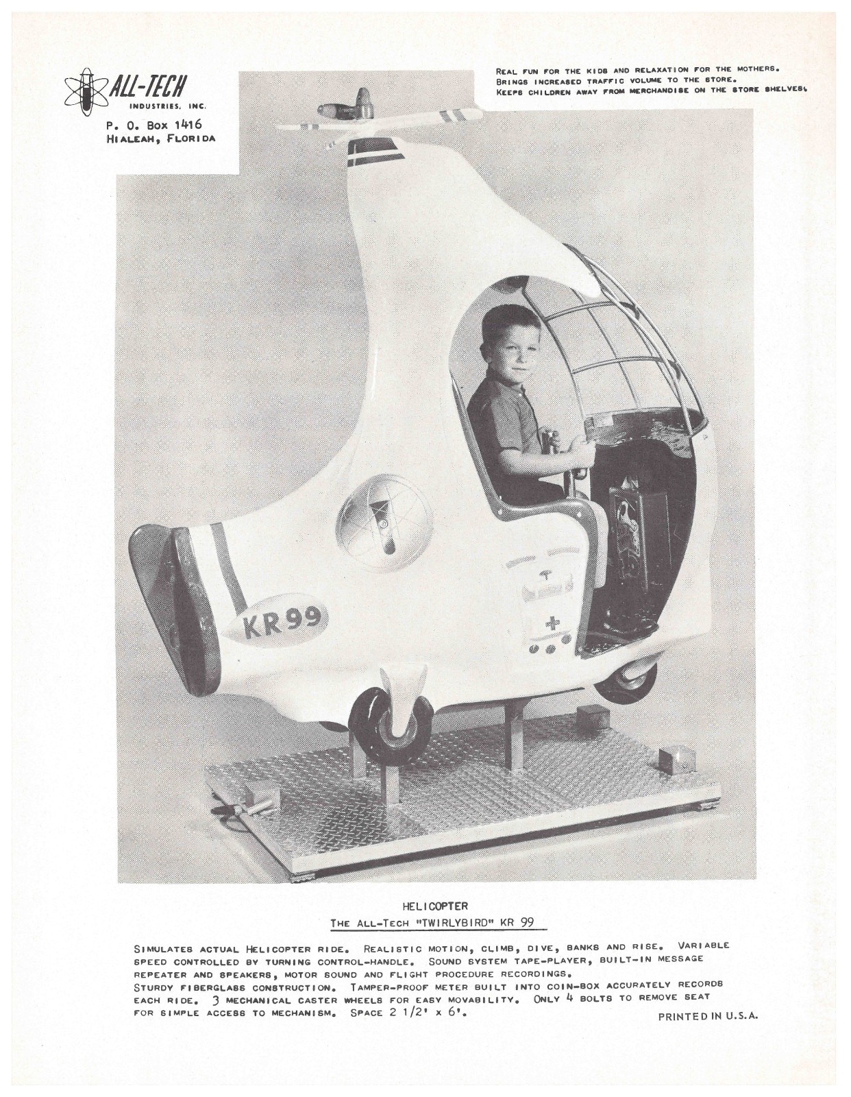 Twirlybird KR99 Helicopter Kiddie Ride Vending Arcade FLYER / Brochure / Ad