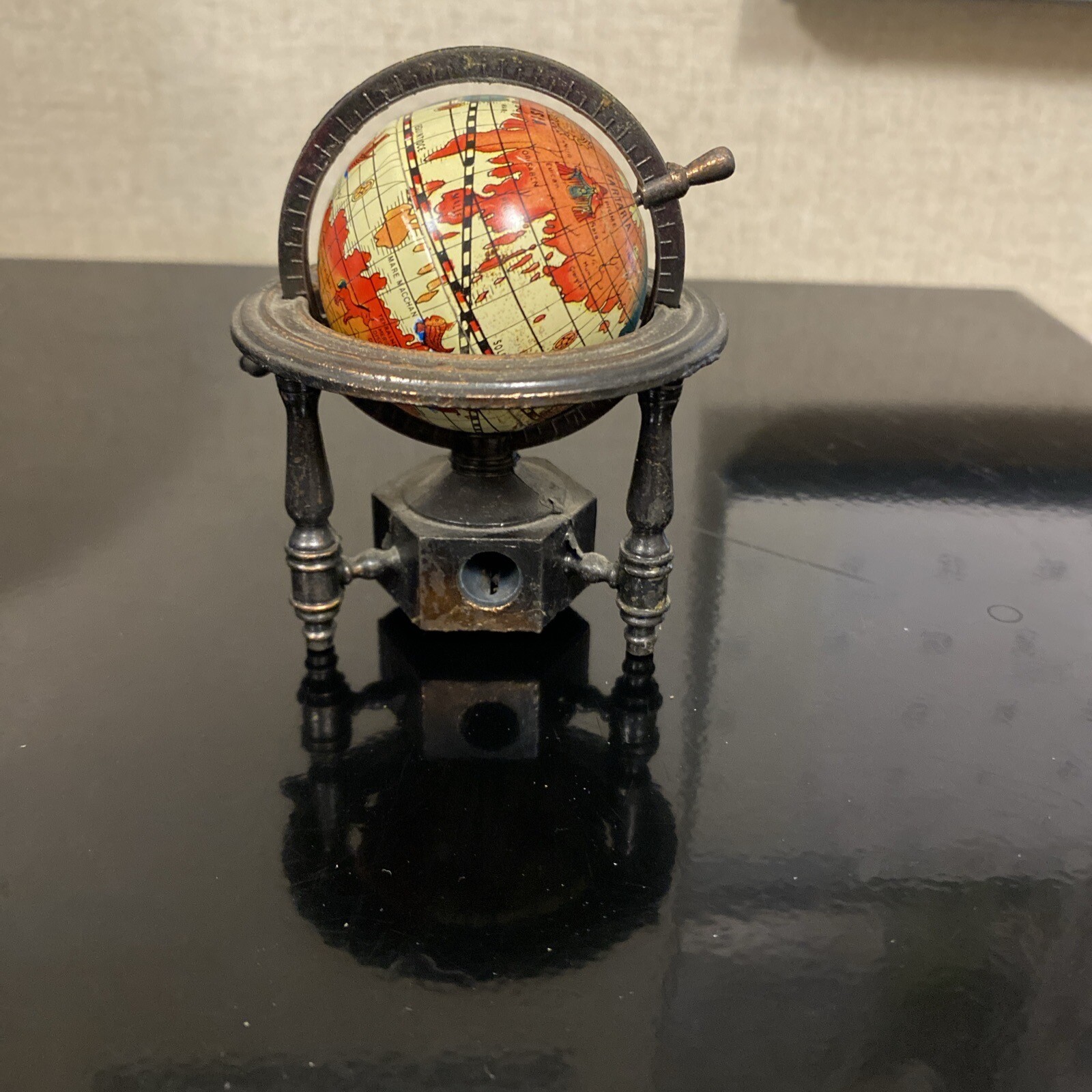 Vintage Metal World Globe Pencil Sharpener ~ 3 In tall