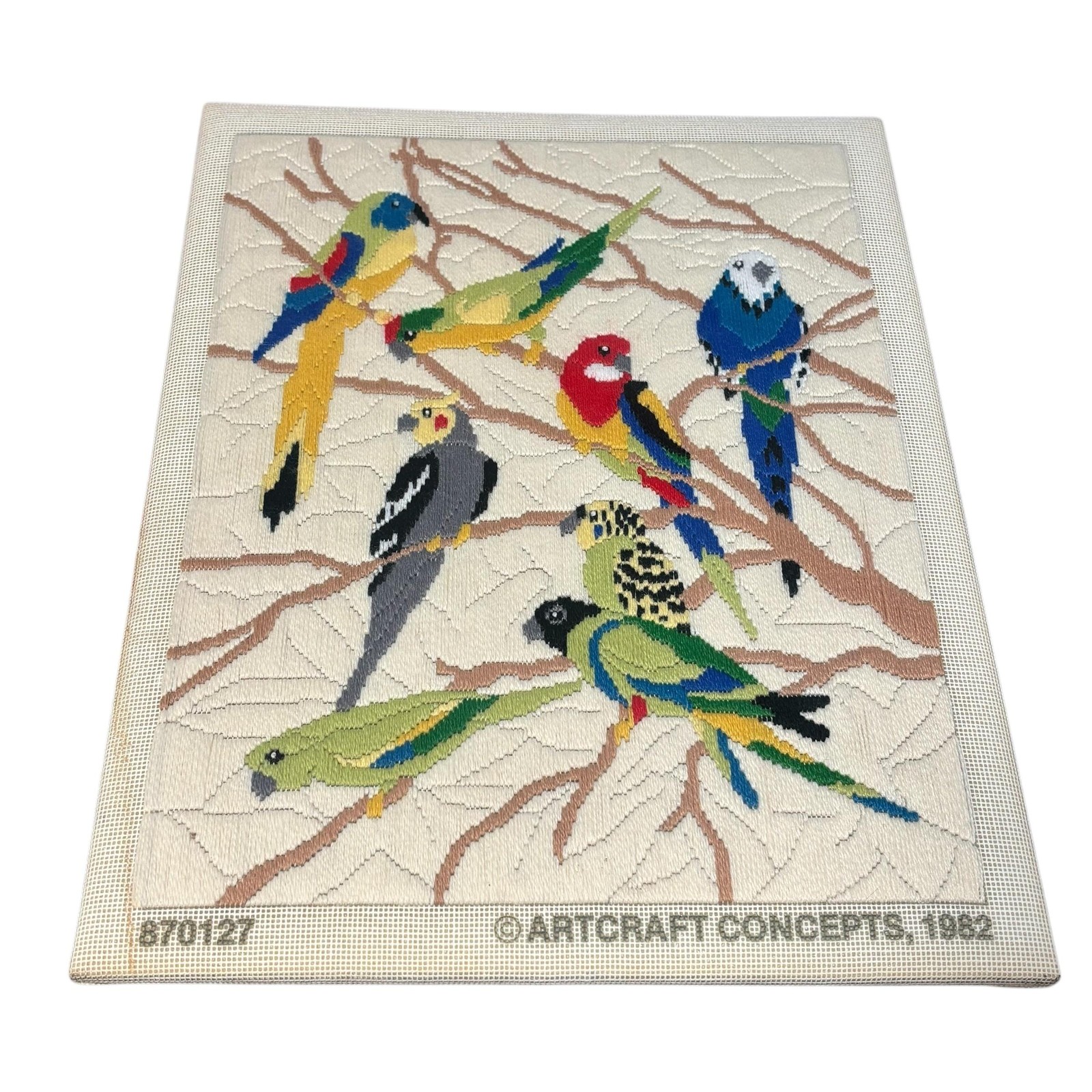 Vintage Artcraft Concepts 1982 Parrots Needlepoint Canvas Wall Art 870127