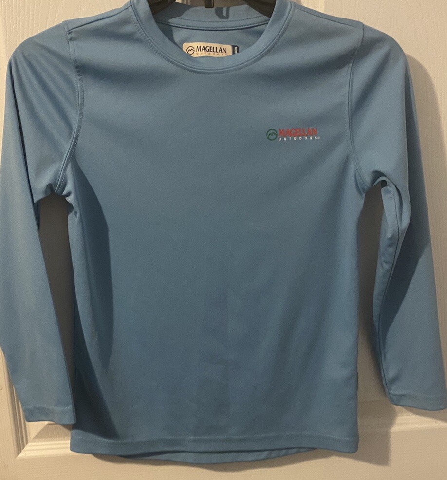 Boys Magellan Fishing Shirt XS Size 3-4 Blue Long Sleeve Holiday Santa Classic