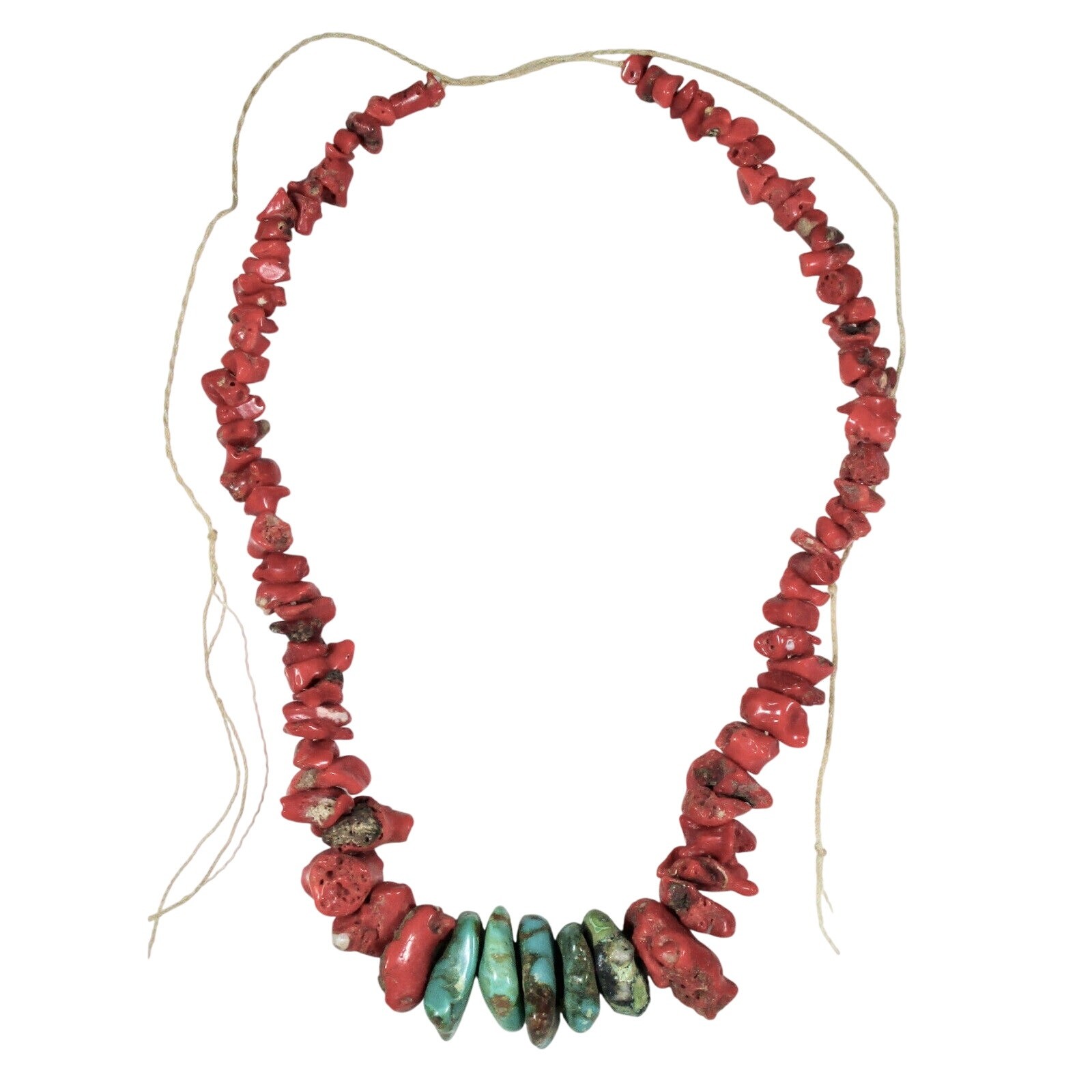 OLD SOUTHWEST PUEBLO NA NATURAL RED CORAL NUGGET TURQUOISE BEAD NECKLACE