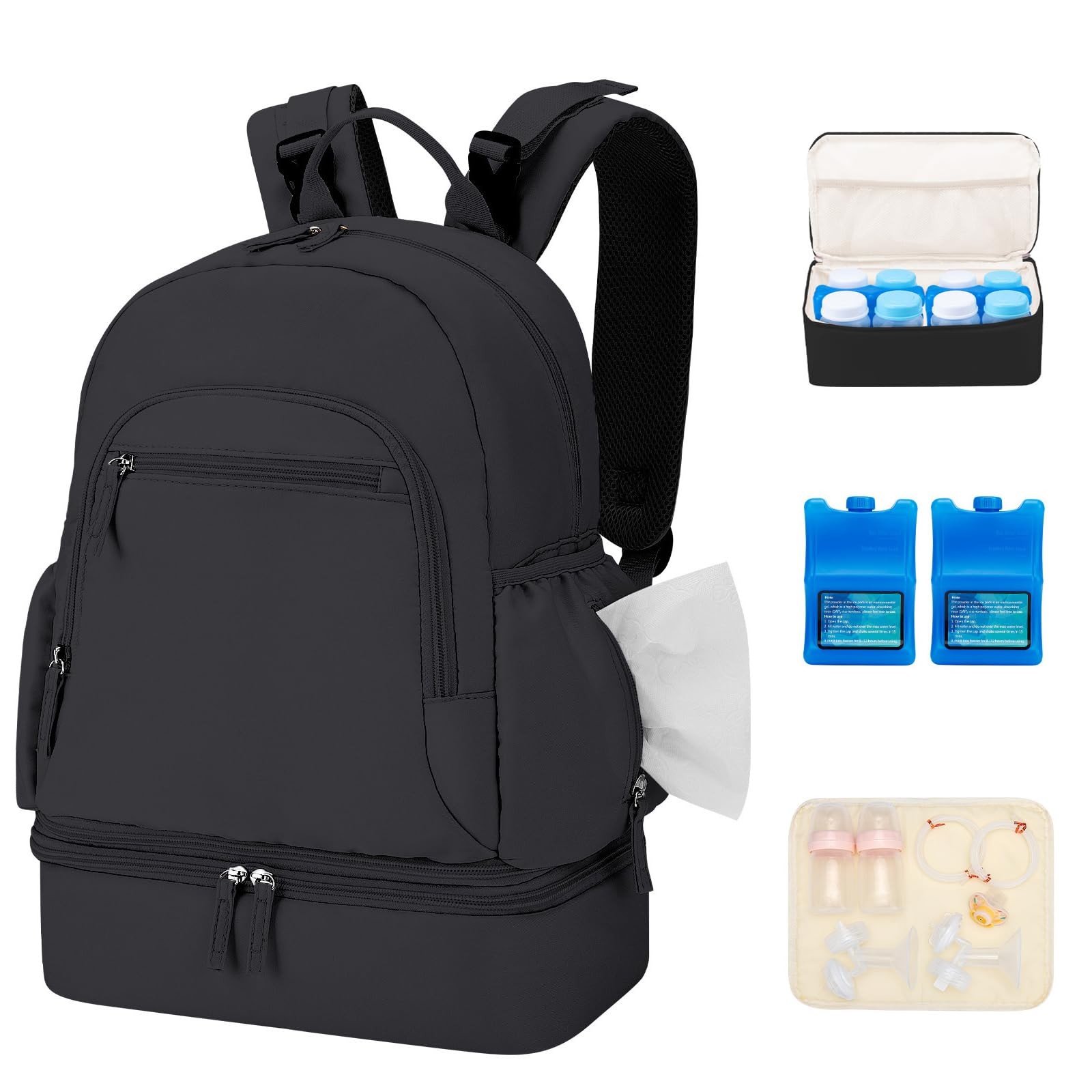 Breast Pump Backpack Fit Spectra S1/S2 Removable Cooler Compartment Bag Black