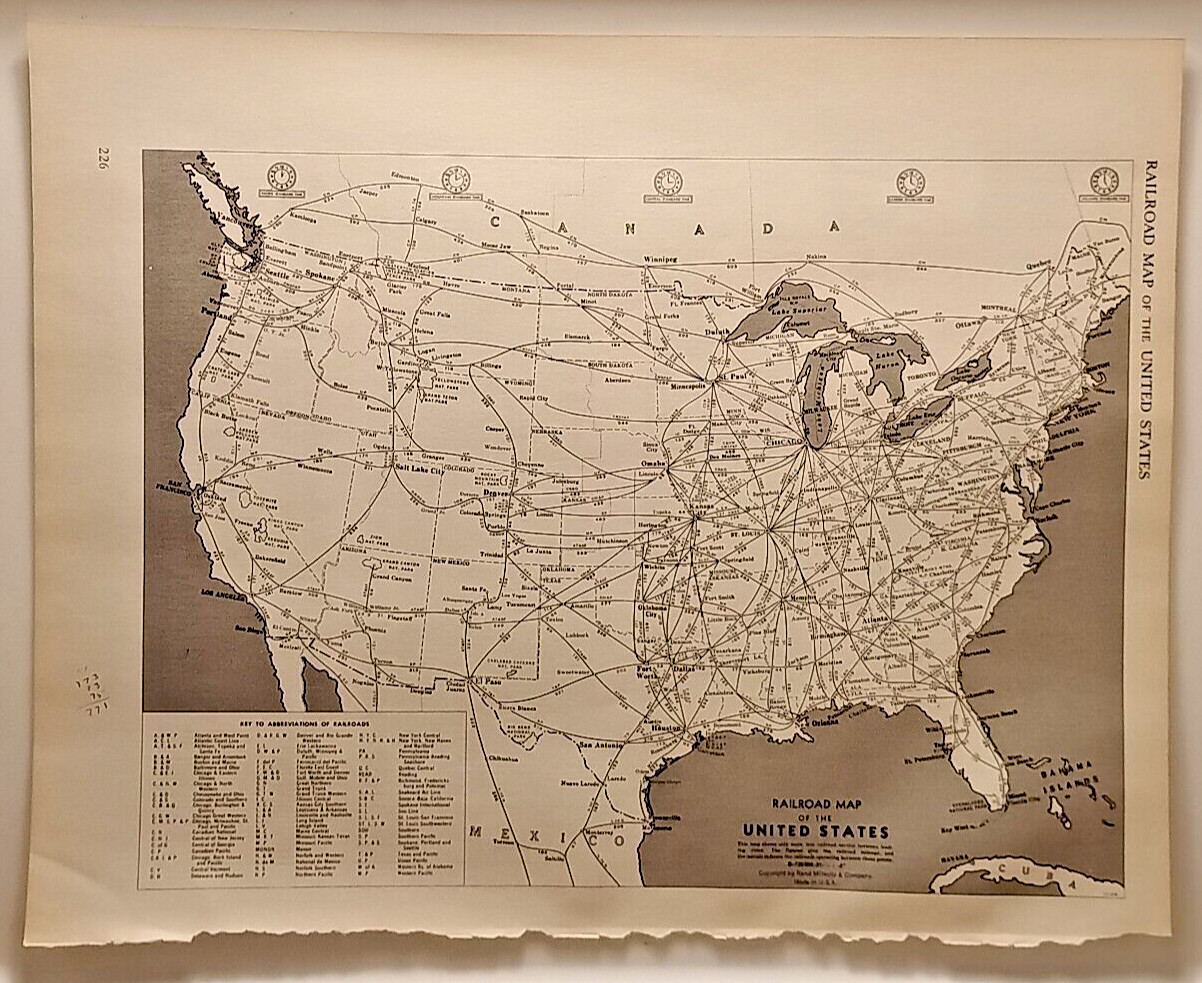 Vintage US RAILROADS Atlas Map 1965 MSM Rand McNally Cosmopolitan World Atlas