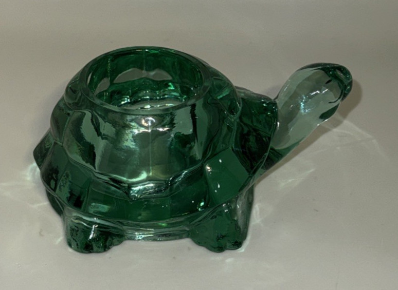 Vintage Indiana Glass Spanish Green Turtle Candle Votive Holder or Tealight