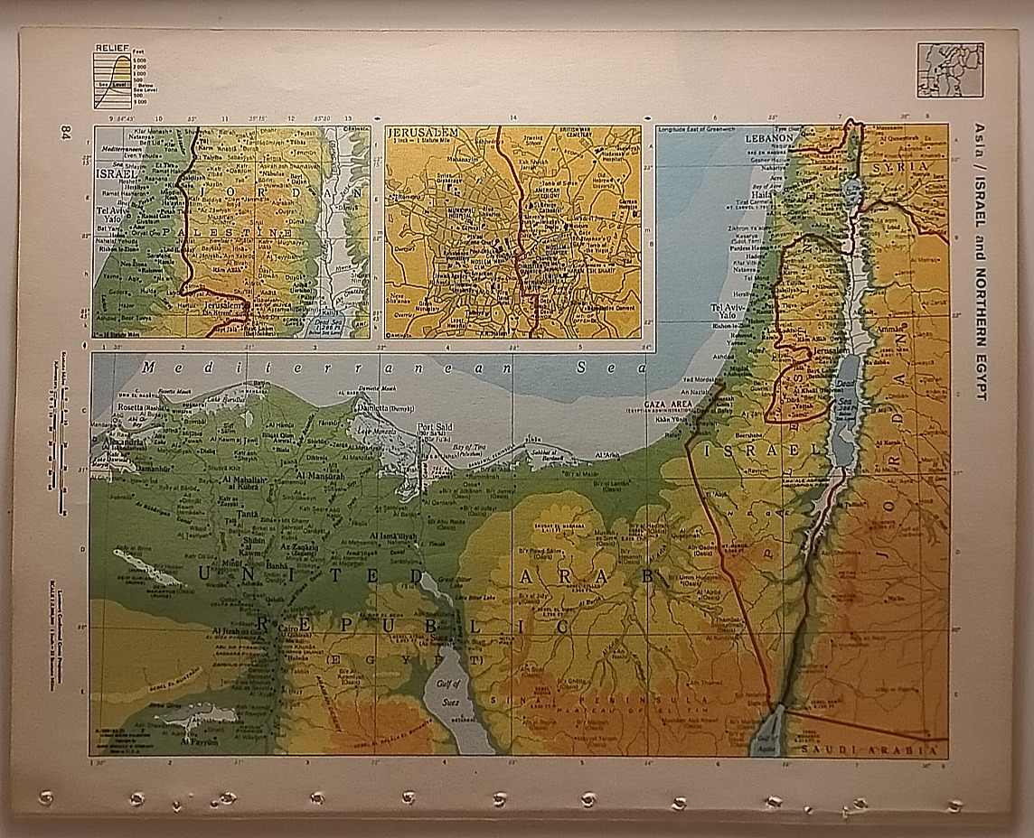Vintage ISRAEL & NORTHERN EGYPT Map 1967 Mid-Century Modern World Book Atlas