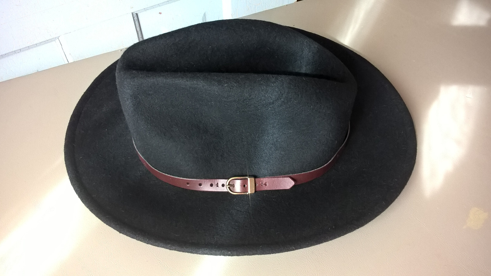 Hologramme Fedora Black Felt Hat 57 Made In Italy Strap 100% Wool Soft Flexible