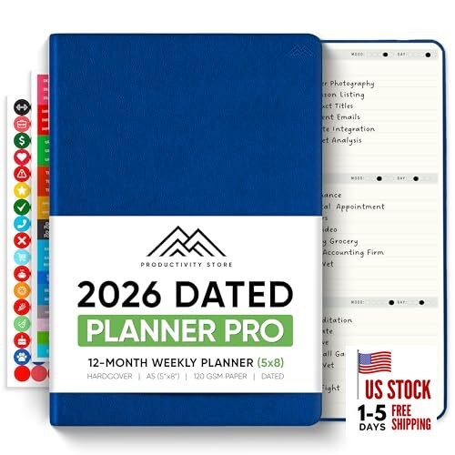 Dated, 2026 Planner, 5.8” x 8.3” - The #1 2026 Dated 5 x 8 (A5) Navy Blue