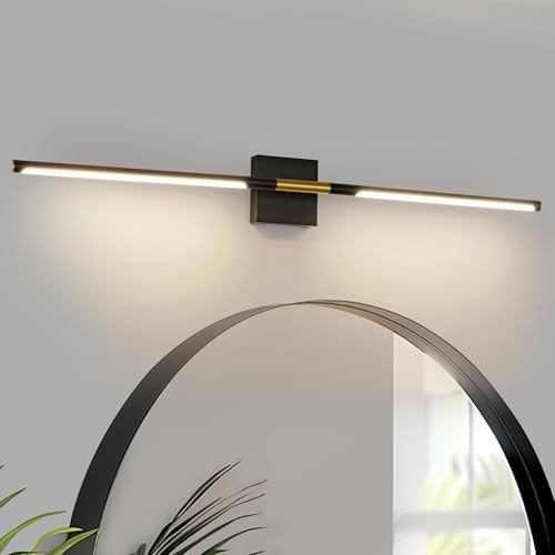 Bathroom Light Fixtures, 28W 3CCT Dimmable Black and Gold LED Vanity 47 Inch