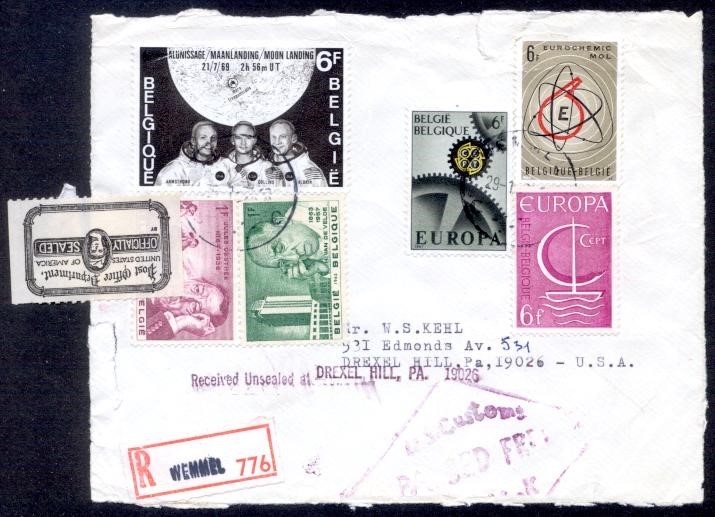 BELGIUM 1960's REG OFFICIALLY SEALED FRONT ONLY TO USA