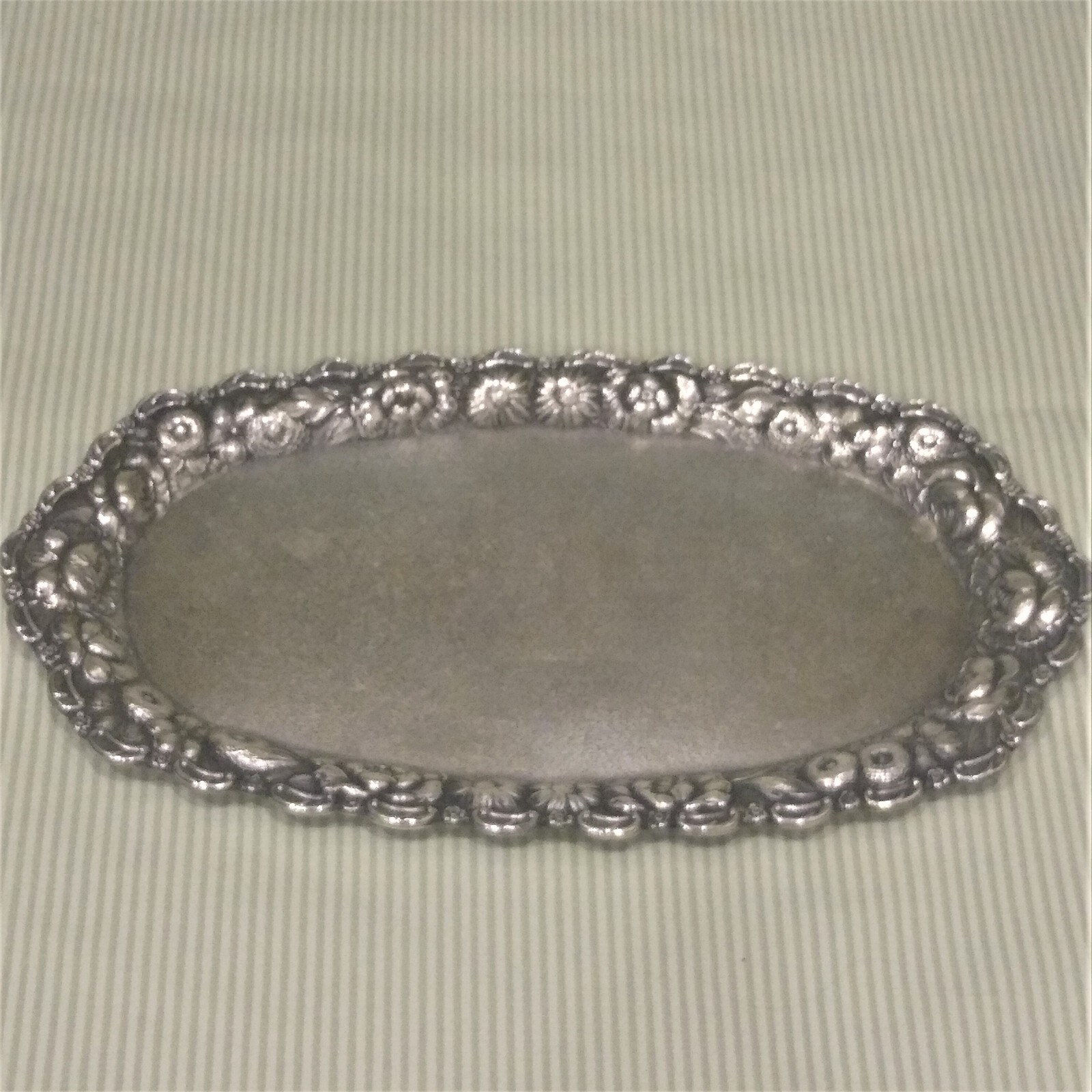 Vintage Metal Tray Floral Repousse Vanity Tray Perfume Tray Serveware Antique