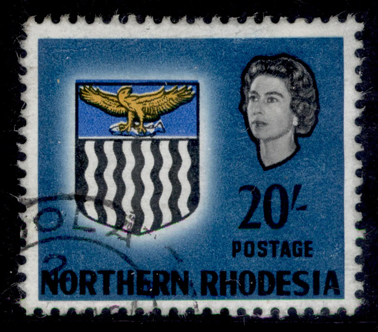 NORTHERN RHODESIA QEII SG88, 20s blue, FINE USED. Cat £55.