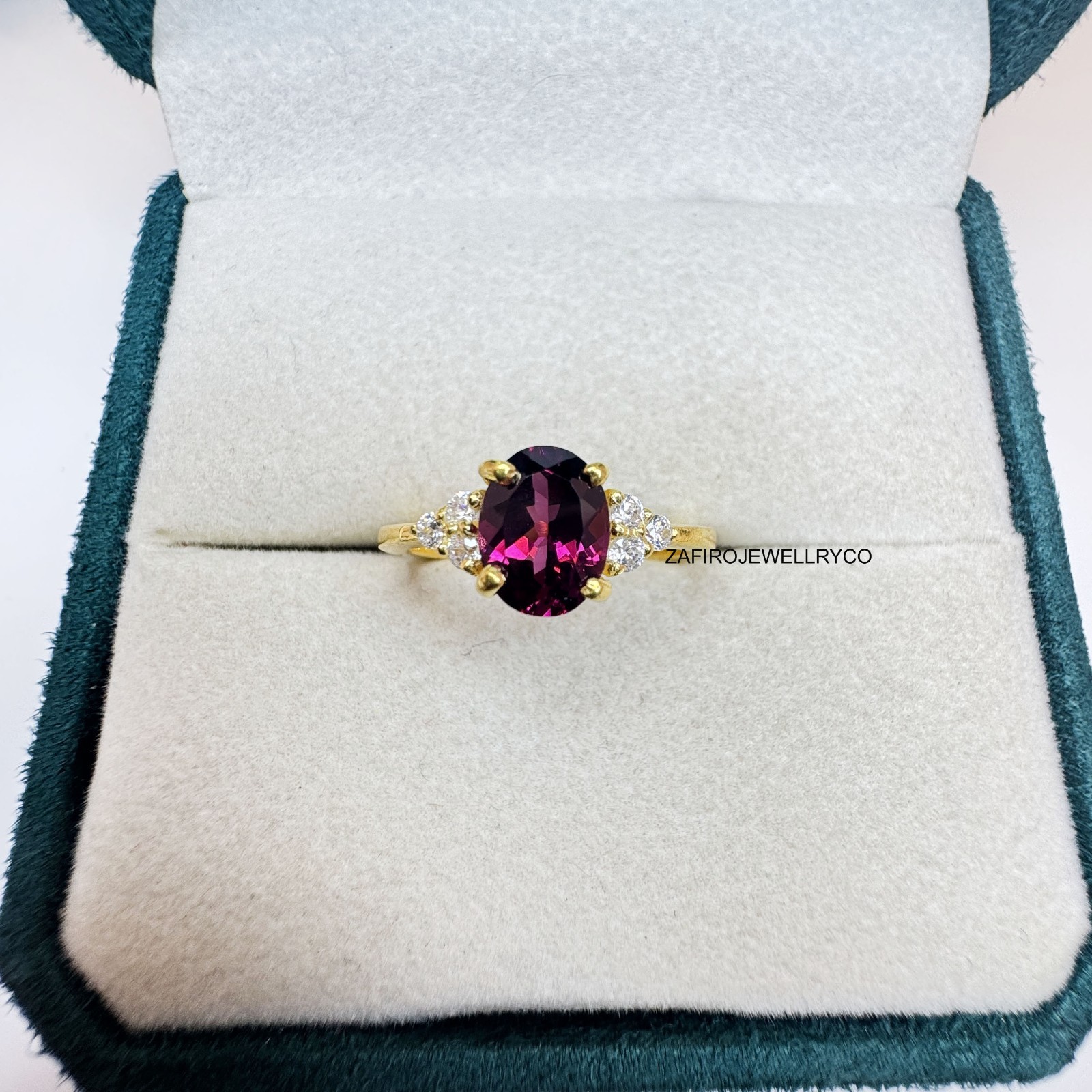 Natural Rhodolite Ring, Birthstone Ring, Pave Ring, Wedding Ring