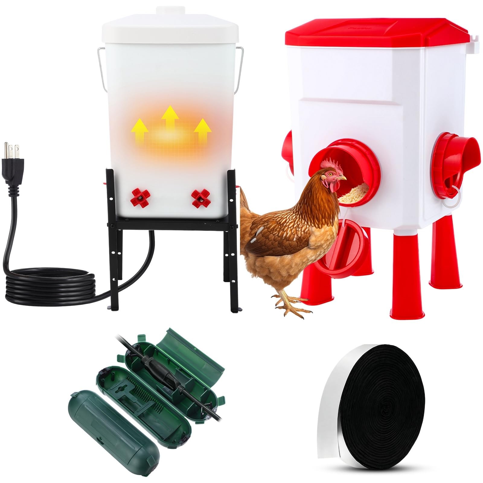 4 Pcs 1.8 Gallon 2 in 1 Heated Chicken Waterer with Heated Stainless Steel Ta...