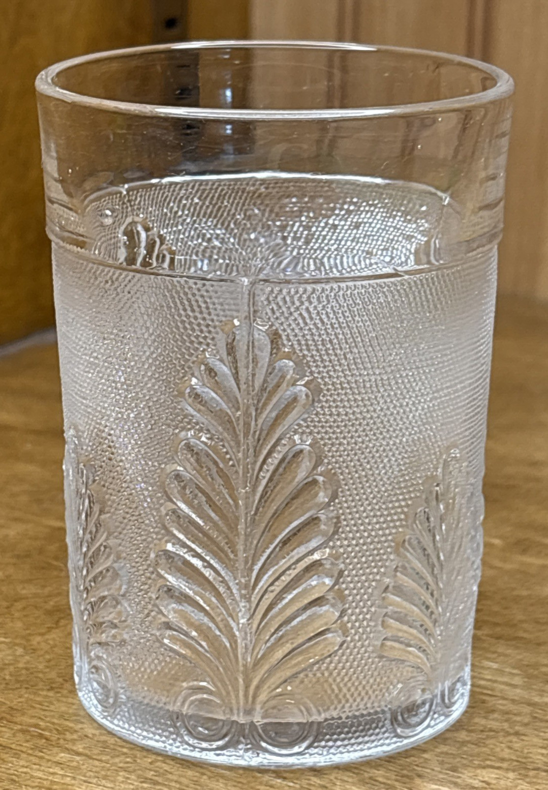 Vintage Clear Pressed Glass Tumbler Feathers Ferns EAPG 4"
