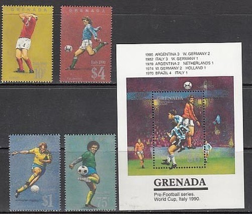 Grenada - Mail 1989 Yvert 1795/8+H.213 ** MNH Football
