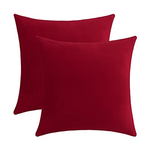  Comfy Soft Velvet Throw Pillow Cases for Sofa 20" x 20" (Pack of 2) Santa Red