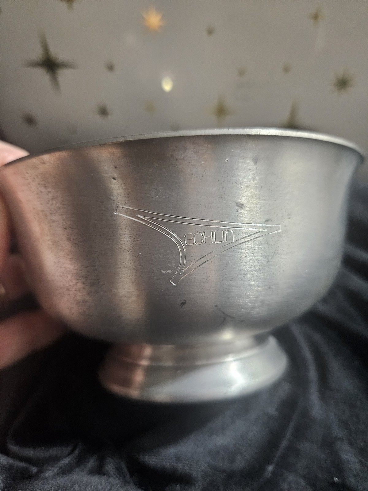 VINTAGE ECHLIN PEWTER SOUVENIR BOWL W/PESISTAL BASE, PAUL REVERE REPRODUCTION