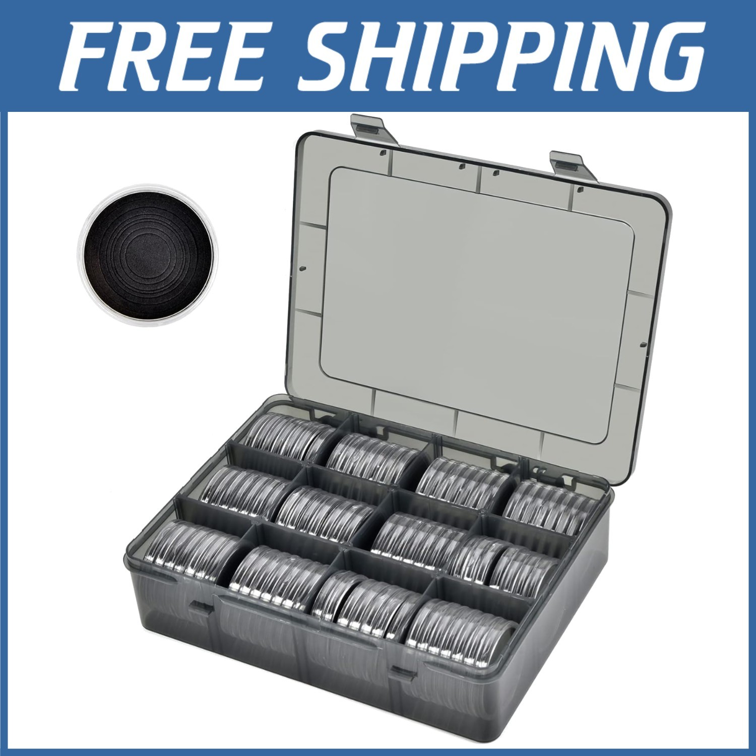 Complete Coin Holder Set - 84 Pieces, Gray Case+Black Gasket