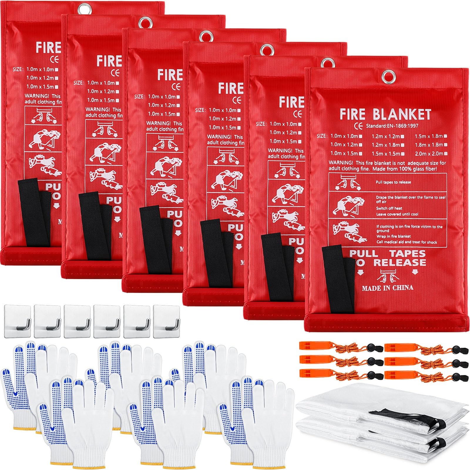 6 Sets Emergency Fire Blanket for Home Fire Suppression Thermal Blankets with...