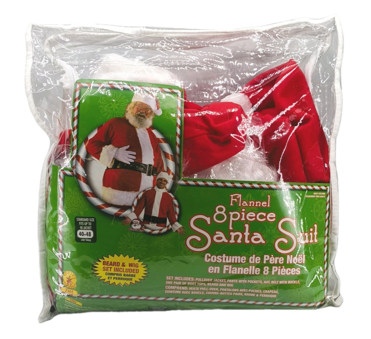 Vintage Rubie's Santa Suit Set 8pc Standard Size 40-48 Flannel Costume Set