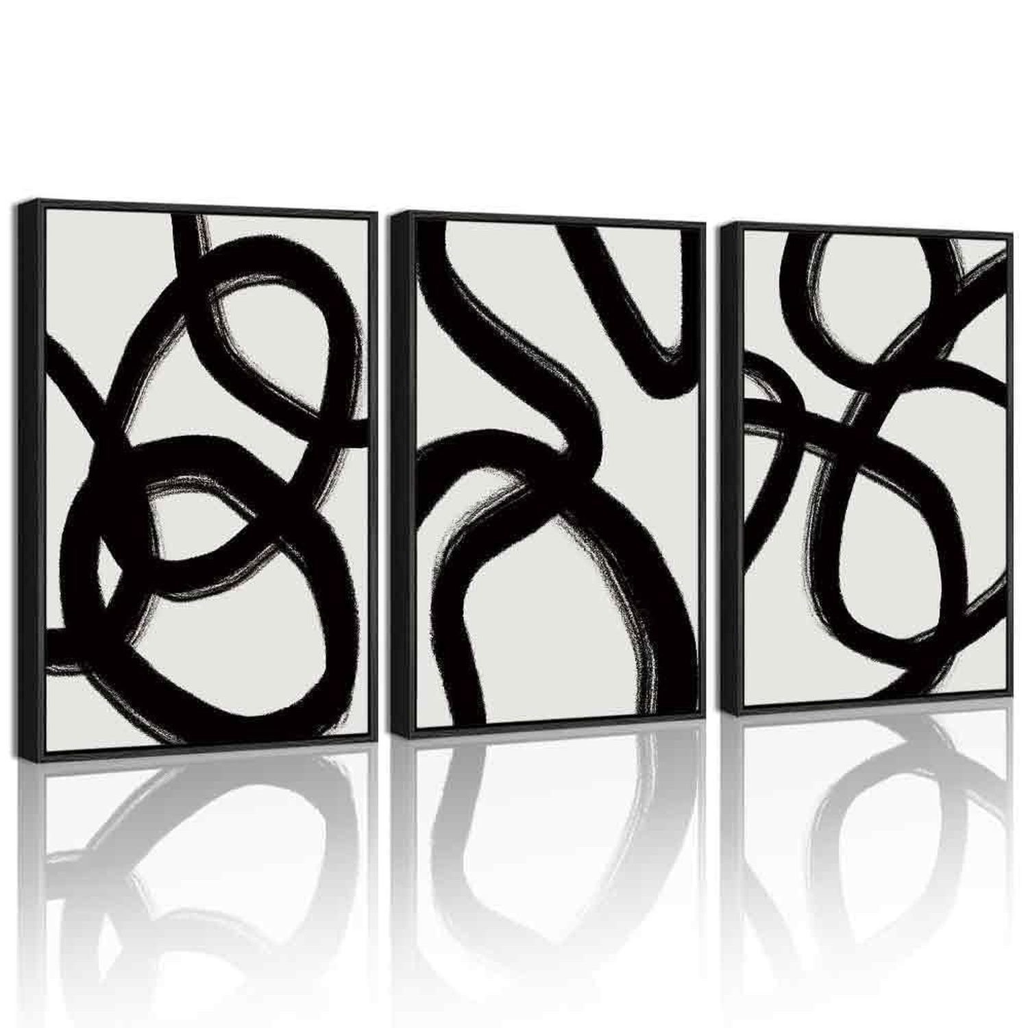 KUVIOKE Black and White Abstract Framed Wall Art Ink Wash Minimalist Lines Pa...