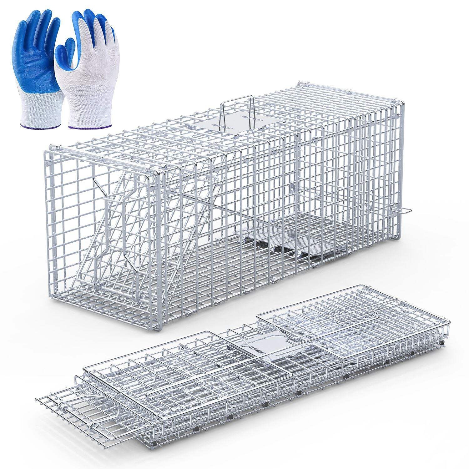 Live Animal Trap Cage 37x14x15in Folding Catch and Release Humane Cat Trap Galva