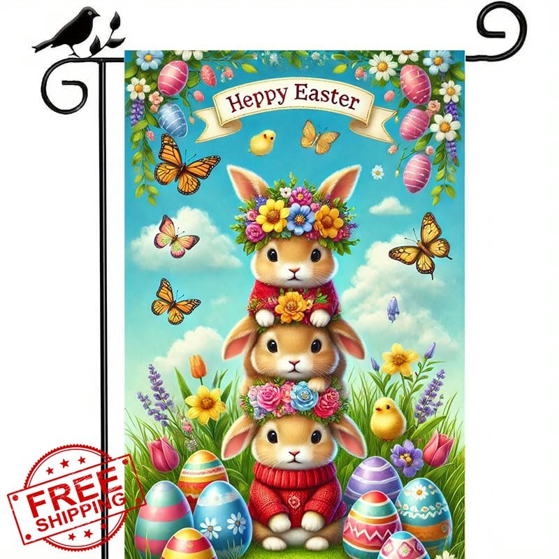 BlissYard 12x18 Easter Garden Flag Double Sided Bunny Eggs Spring