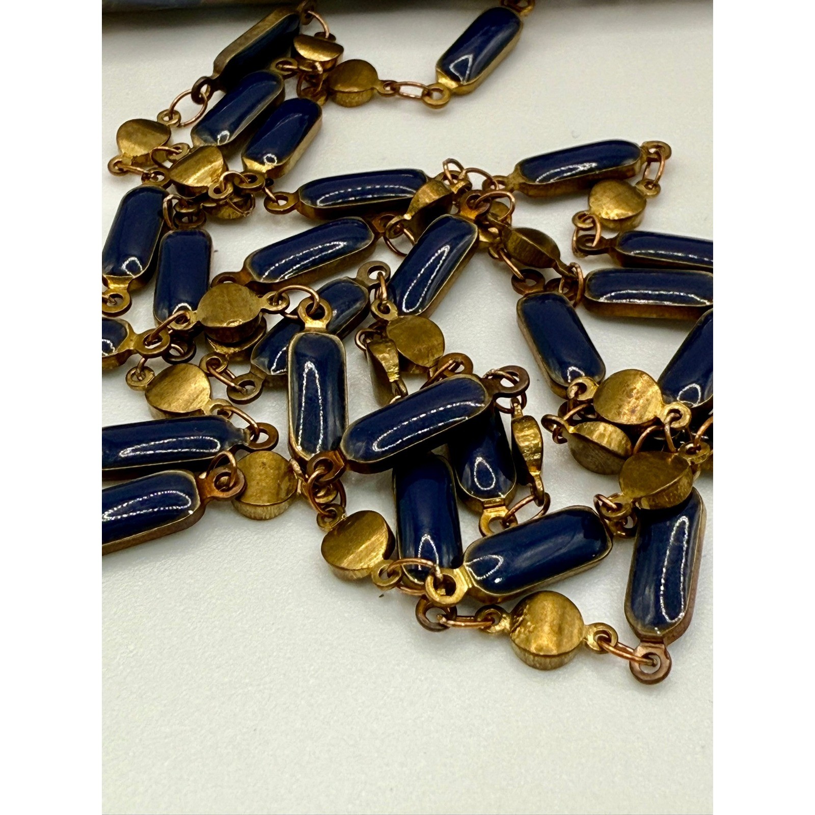 Blue Enameled Rectangle Bars Station Chain Brass Beaded Chain 38ft (32)