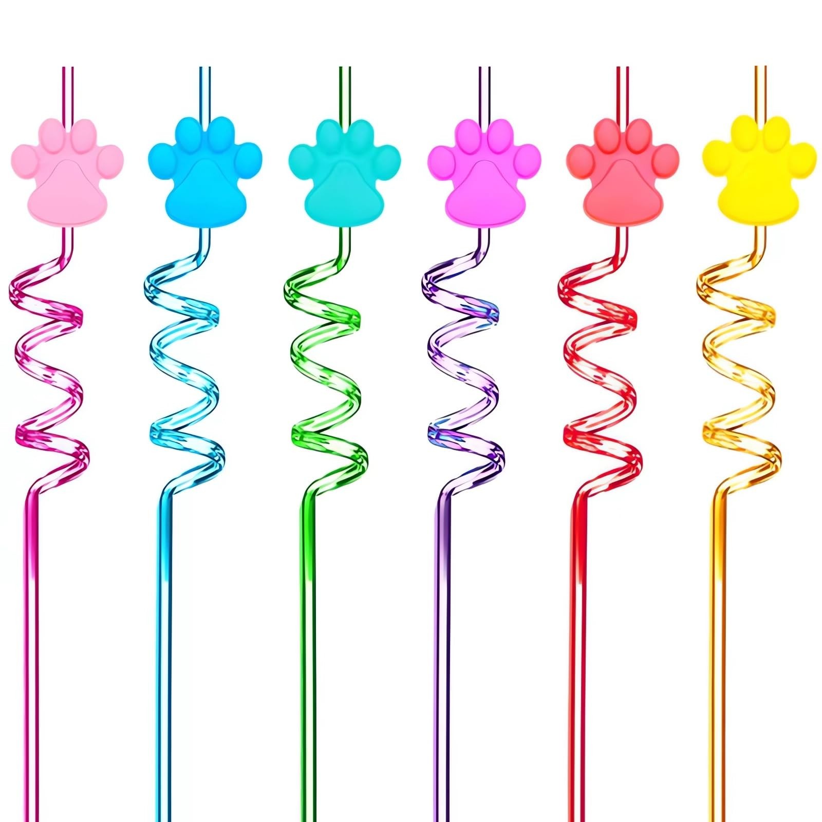 24 Paw Birthday Party Supplies Print Drinking Straws Pet 10.3, Multicolor 
