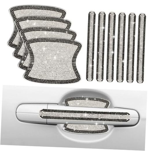 10PCS Car Door Handle Protector Bling Rhinestones Stickers Universal Auto Black