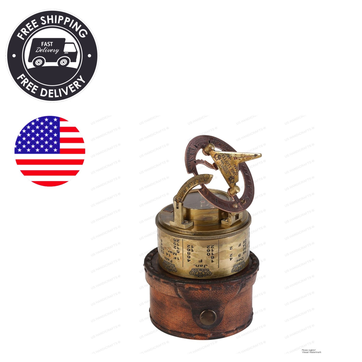 Vintage Brass Sundial Compass with Leather Case - 3.66" for Outdoor Adventures