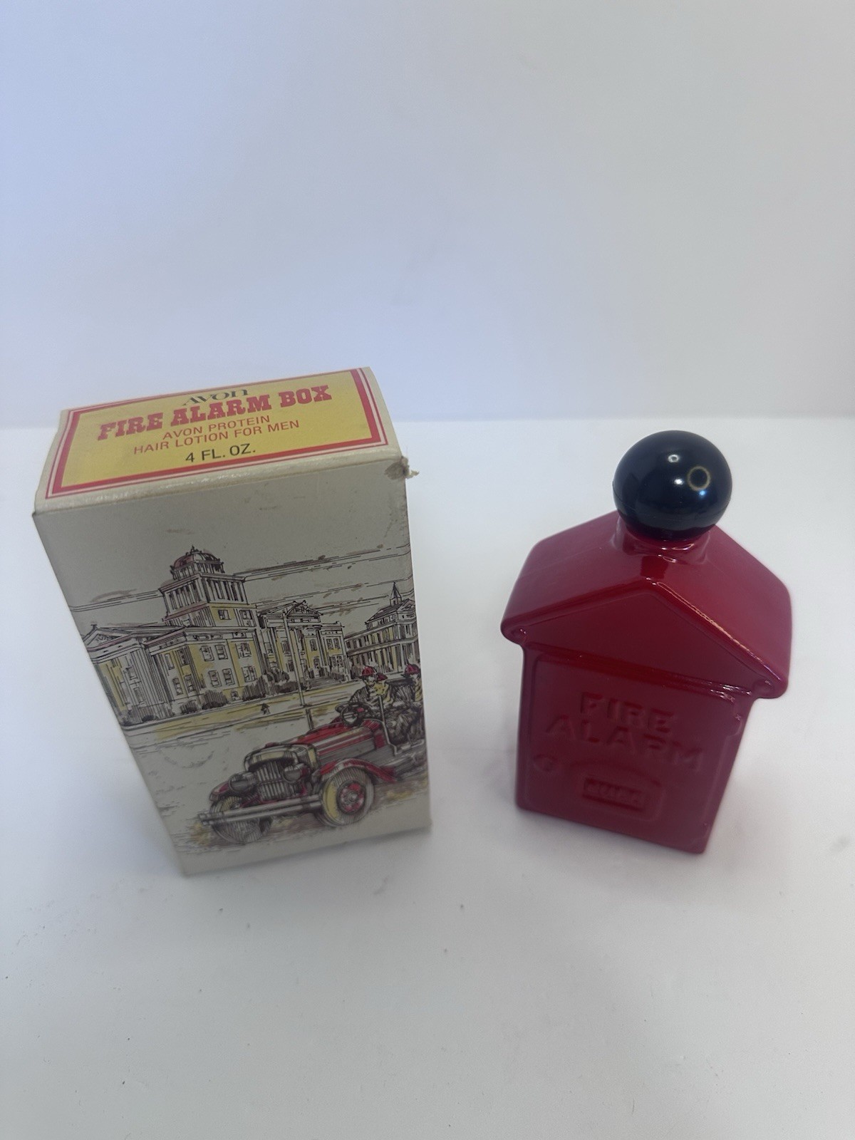 Vintage Avon Fire Alarm Box Full Avon Protein Hair Lotion for men Collectors