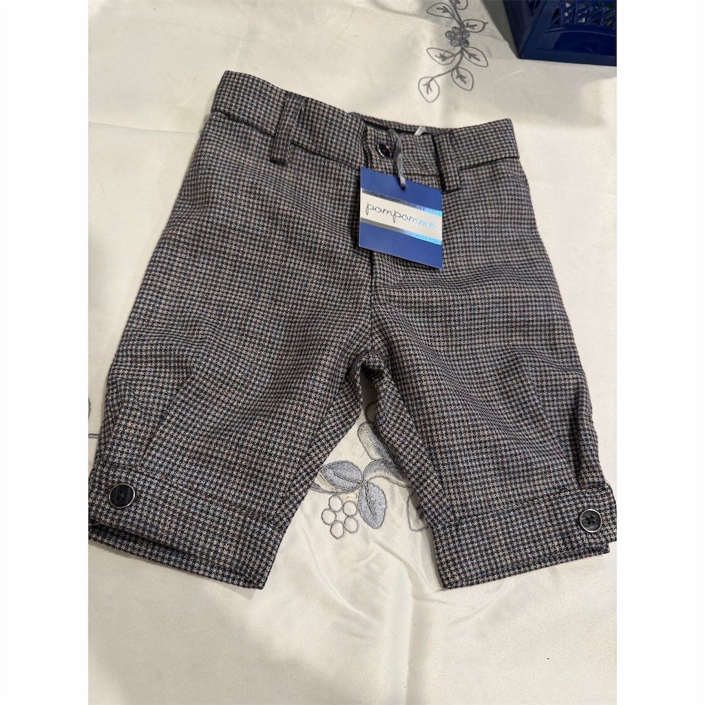 Pompomme Dress Shorts Boys 18M Gray Houndstooth Micro Plaid Button Cuff