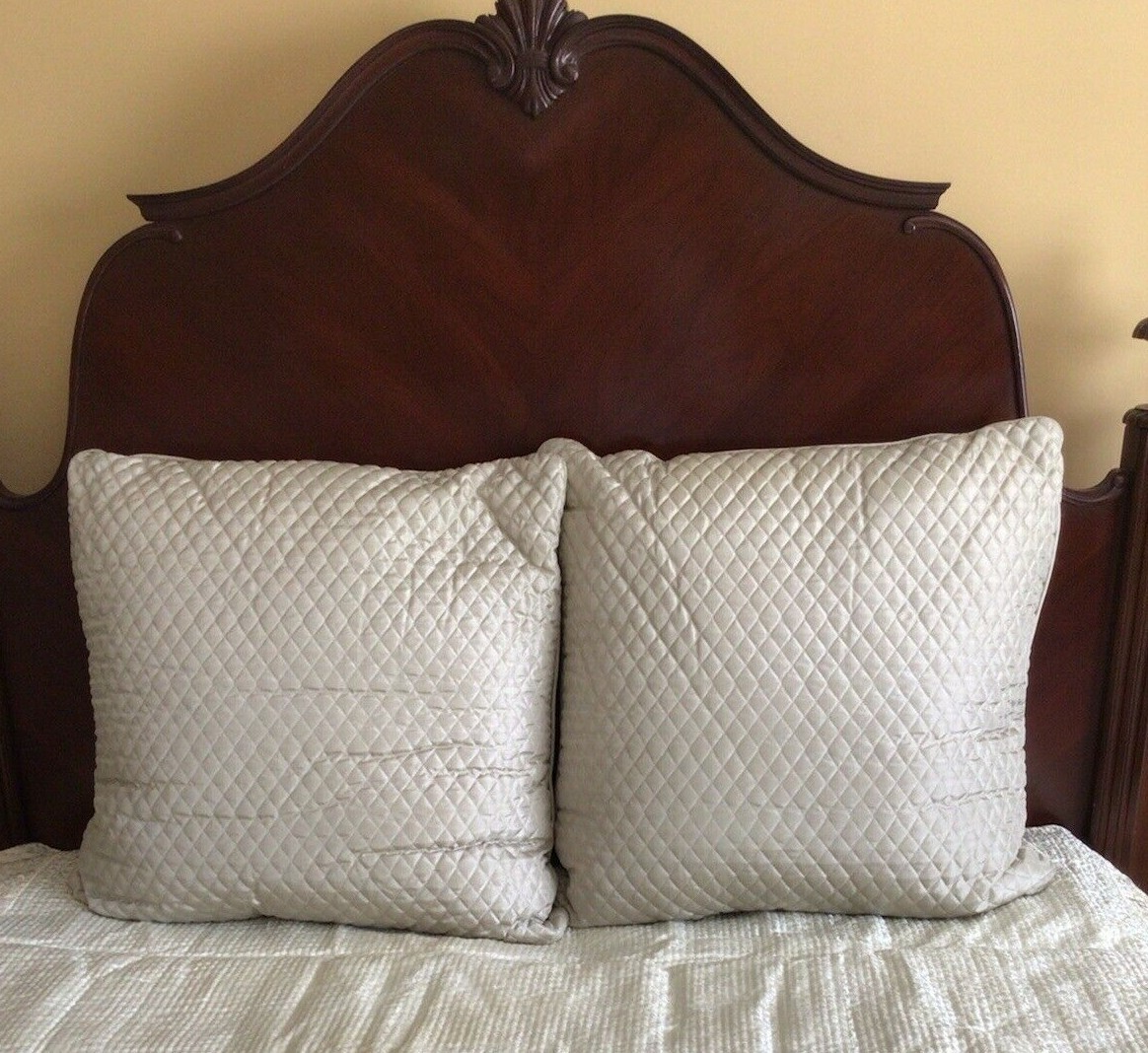 Two Croscill Euro Quilted Pearl Essence Square Pillows - 27"x27" - Celedon Gray 