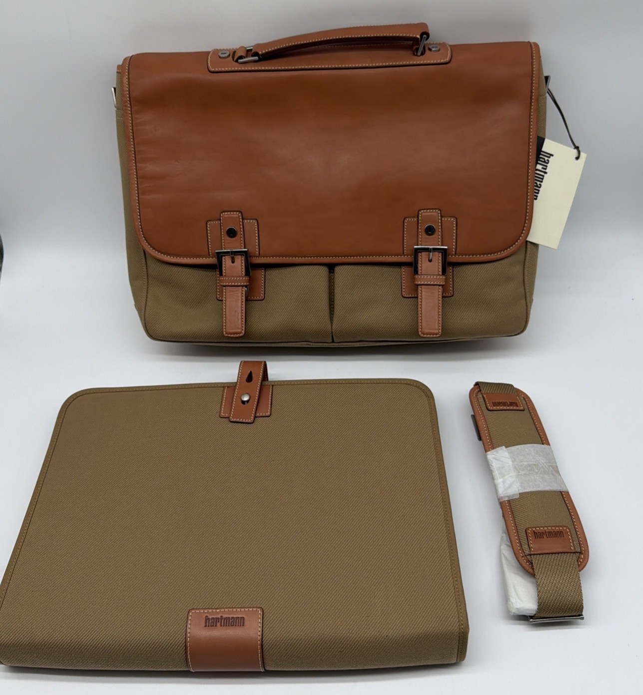 Hartmann Hudson Collection Canvas And Leather Briefcase Laptop Bag [see Pics]