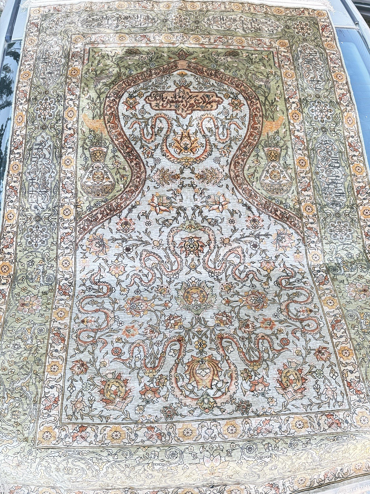 Hereke Silk On Silk 150x102 cm Singed ( Mustafa Akef ) 12x12 per cm (For Repair)
