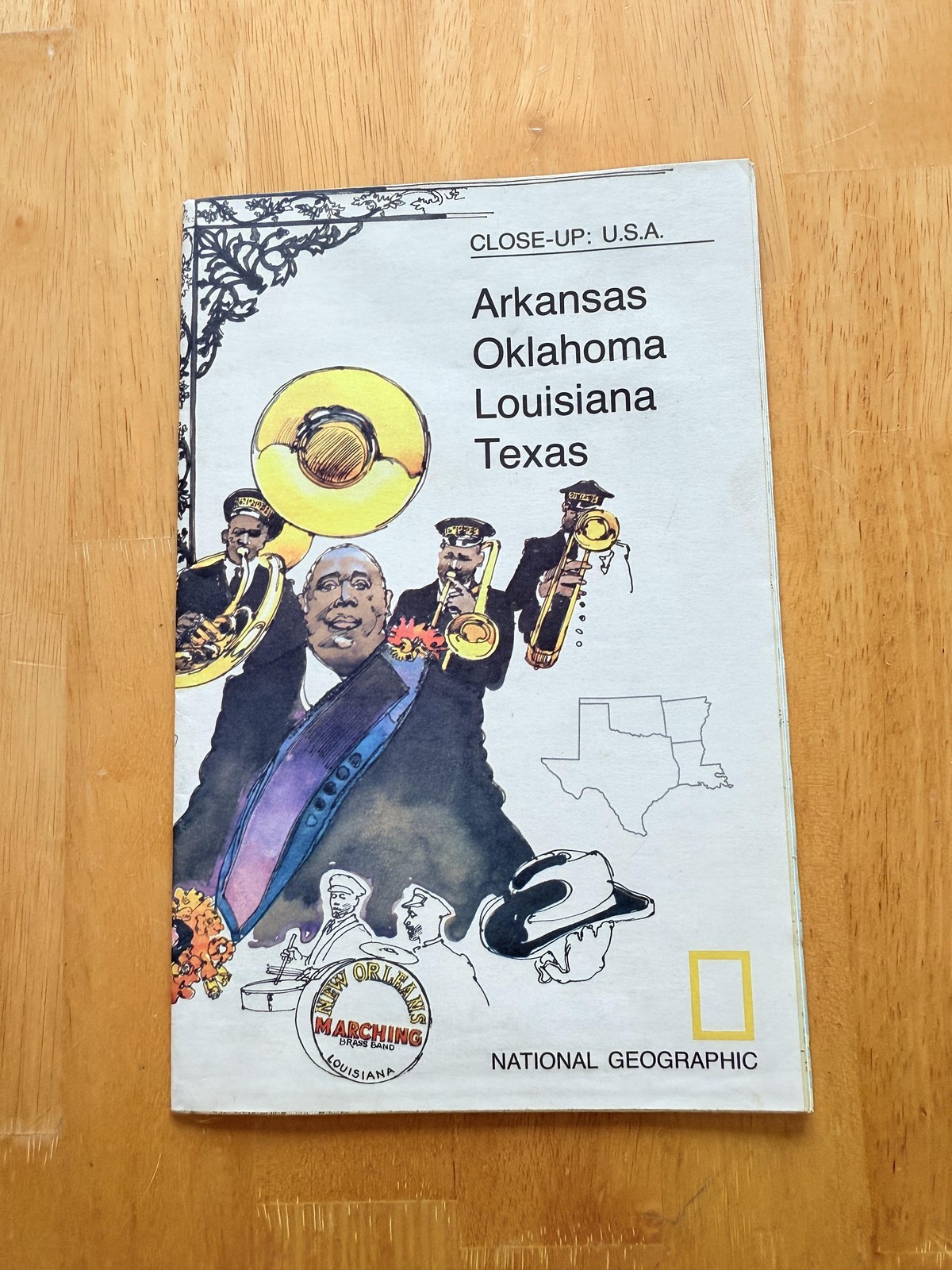 Vintage 1974 National Geographic South Central States Map AR OK LA TX Folded