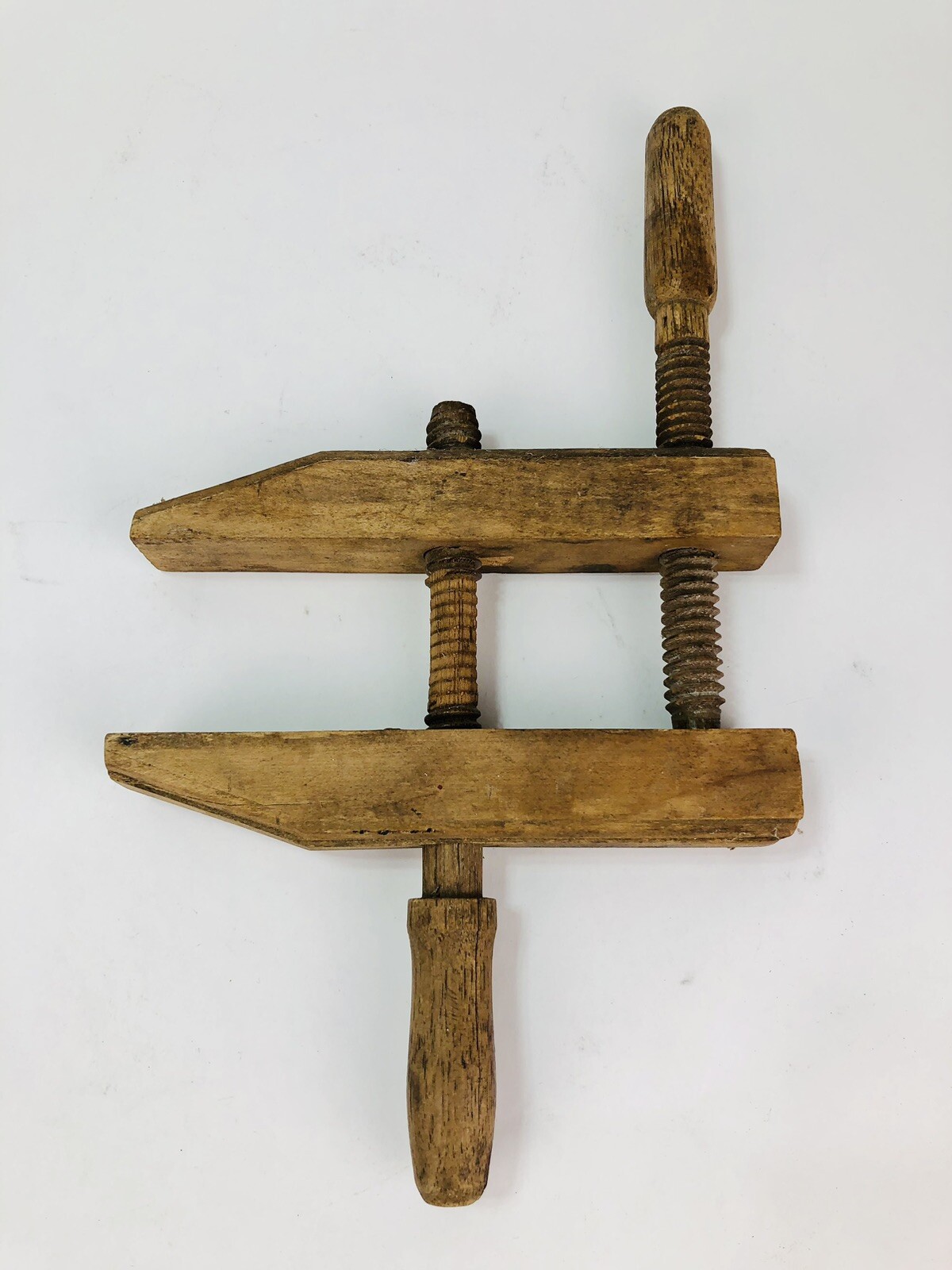 Antique Carpenter Primitive All Wood Handscrew Vise Clamp Thread Farmhouse 1800s