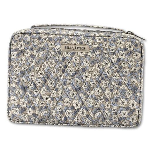  Bible Cover for Women - Quilted Cotton Bible Case for 6 x 9 Small Khaki Floral