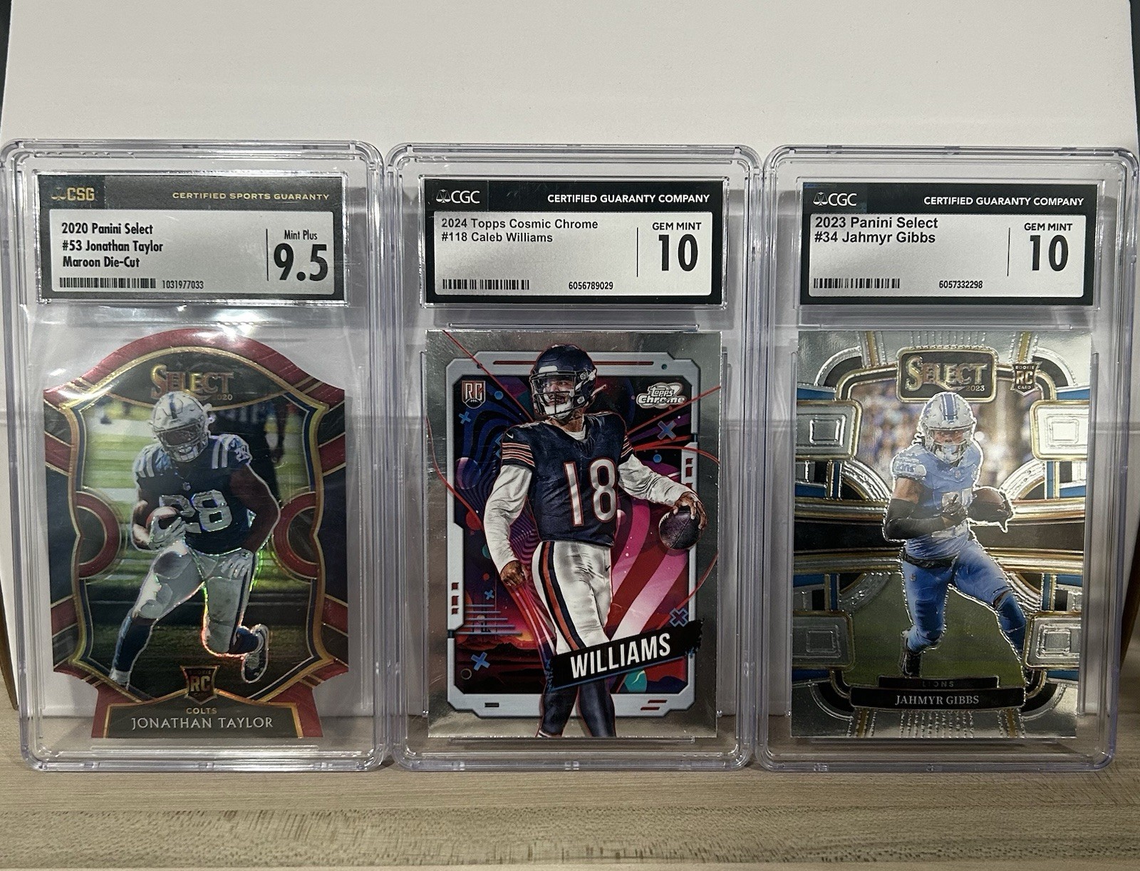 Graded Lot Caleb Williams CGC 10, Jahmyr Gibbs CGC 10, Jonathan Taylor CSG 9.5