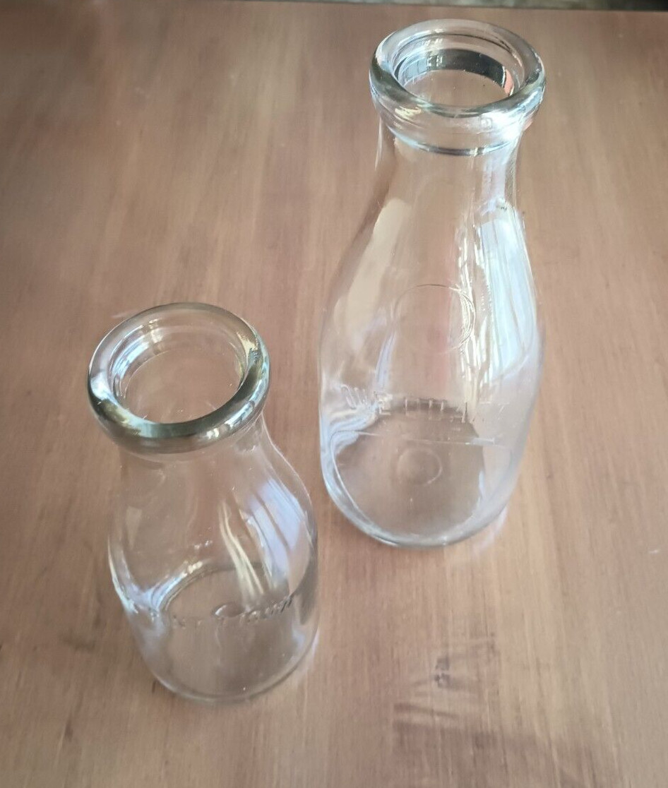 ROUND MILK BOTTLES, QUART & PINT ~ Embossed Size - No Design, Set of 2