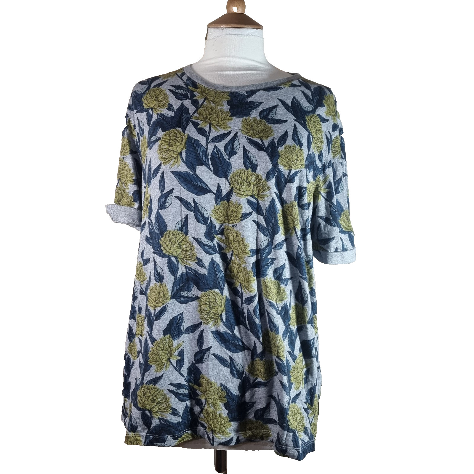 Ted Baker Women’s Size 18 UK Short Sleeved Grey With Yellow Floral Print T Shirt