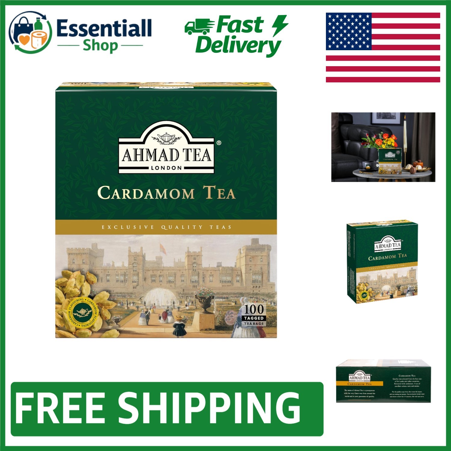 Exquisite 100 Count Cardamom Black Tea Teabags - Sugar-Free, Caffeinated